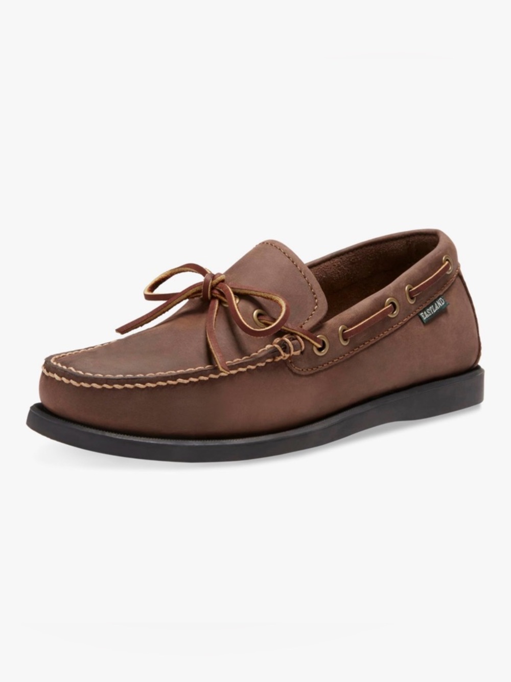 Eastland Men’s Brown Leather Moccasin Toe Boat Shoe Memory Foam 11D Hand Stitch